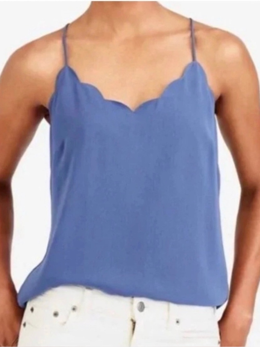 J. by J.Crew Blue Scalloped Cami Tank Top Strappy Back Size 10 Cerulean Coastal